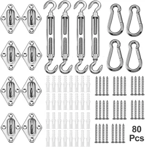 YOFIT Shade Sail Hardware Kit 6 inch for Triangle Rectangle Sun Shade Sail Installation, 304 Grade Stainless for Garden Outdoors, 80 Pcs
