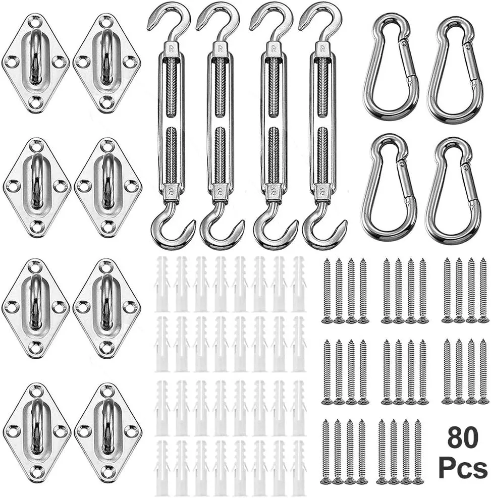 YOFIT Shade Sail Hardware Kit 6 inch for Triangle Rectangle Sun Shade Sail Installation, 304 Grade Stainless for Garden Outdoors, 80 Pcs