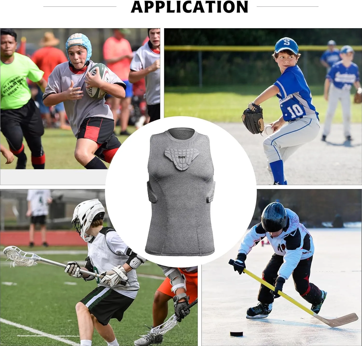 Youth Padded Compression Shirt Vest Rib Chest Protector Football Baseball