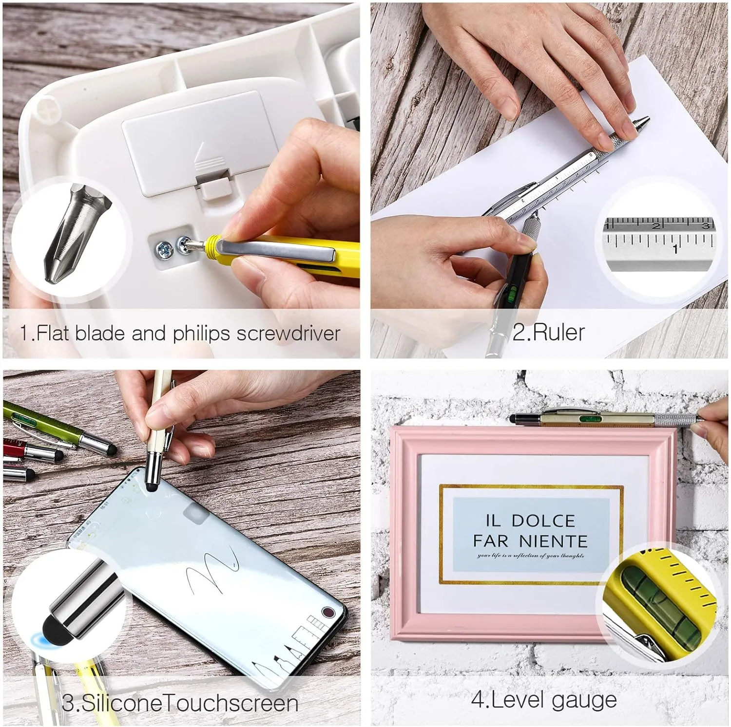 Zhanmai 16 Pieces 8 Pcs Gifts for Men Fathers Day Dad Gifts from Daughter Son Wife 6 in 1 Multitool Pen Set with Refills Screwdriver Ruler Levelgauge Birthday Graduation (Black)