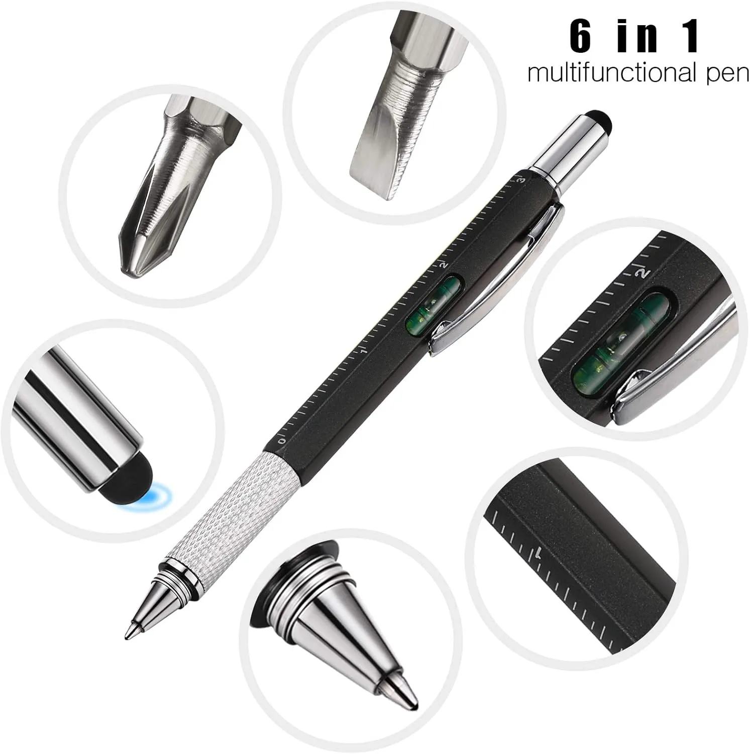 Zhanmai 16 Pieces 8 Pcs Gifts for Men Fathers Day Dad Gifts from Daughter Son Wife 6 in 1 Multitool Pen Set with Refills Screwdriver Ruler Levelgauge Birthday Graduation (Black)