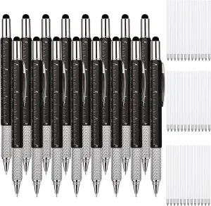 Zhanmai 16 Pieces 8 Pcs Gifts for Men Fathers Day Dad Gifts from Daughter Son Wife 6 in 1 Multitool Pen Set with Refills Screwdriver Ruler Levelgauge Birthday Graduation (Black)