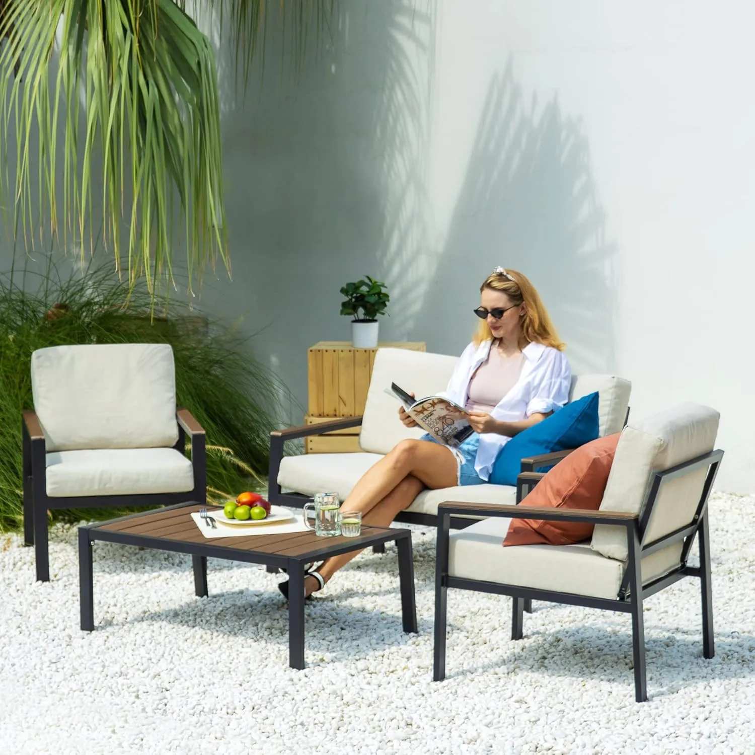 ZINUS Dillon Aluminum and Poly Lumber Outdoor 4 Piece Conversation Set, Patio Furniture Set, Weather Resistant and Rust Proof, Easy Assembly, Black