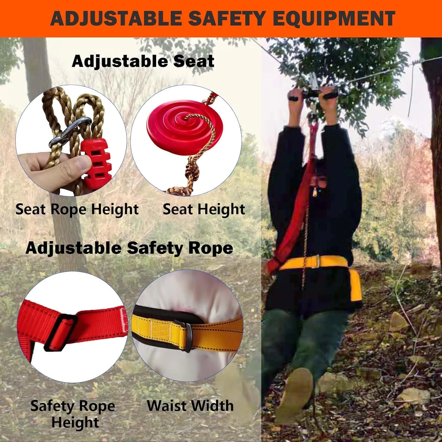 Zipline Kits for Backyard, 110FT Zip Line Kit for Kids and Adults, Up to 350Lbs, Ratchet System, Tree Climbing Holds, Outdoor Toys Play Set Playground Equipment (180FT Ratchet, Tree Climbing)