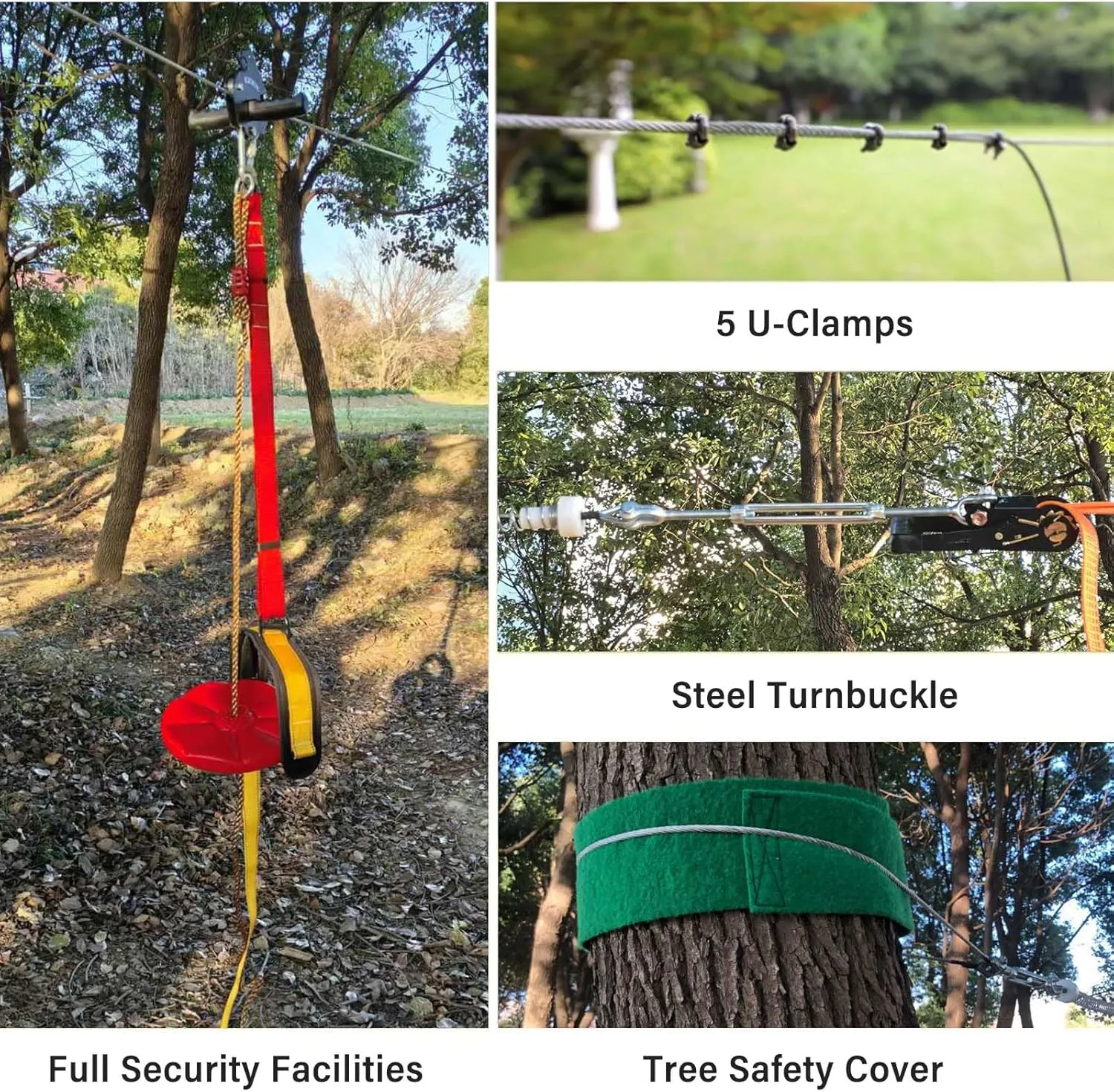 Zipline Kits for Backyard, 110FT Zip Line Kit for Kids and Adults, Up to 350Lbs, Ratchet System, Tree Climbing Holds, Outdoor Toys Play Set Playground Equipment (180FT Ratchet, Tree Climbing)