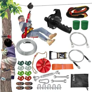 Zipline Kits for Backyard, 110FT Zip Line Kit for Kids and Adults, Up to 350Lbs, Ratchet System, Tree Climbing Holds, Outdoor Toys Play Set Playground Equipment (180FT Ratchet, Tree Climbing)