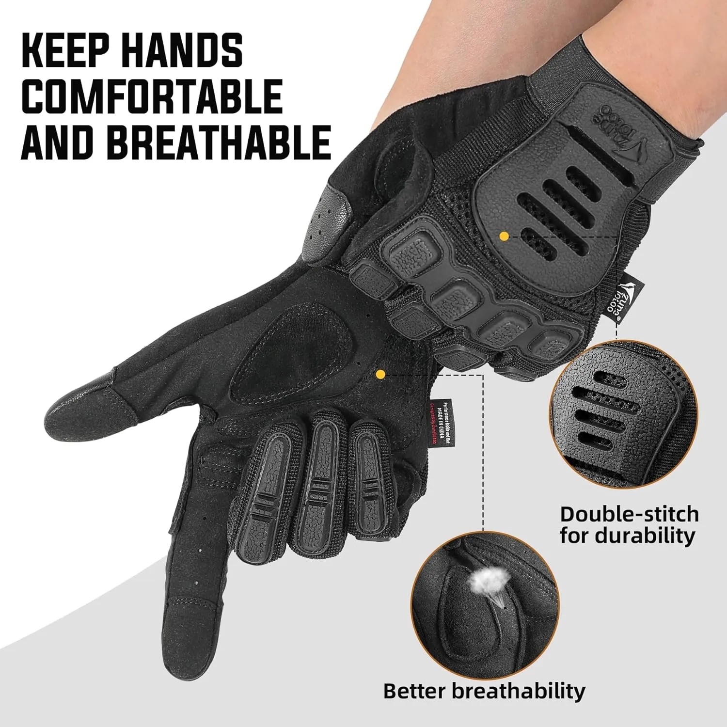 ZUNE LOTOO Touchscreen Tactical Gloves Men with TPR Finger Impact Protection & Palm Padded for Motorcycle Airsoft Paintball Range Work