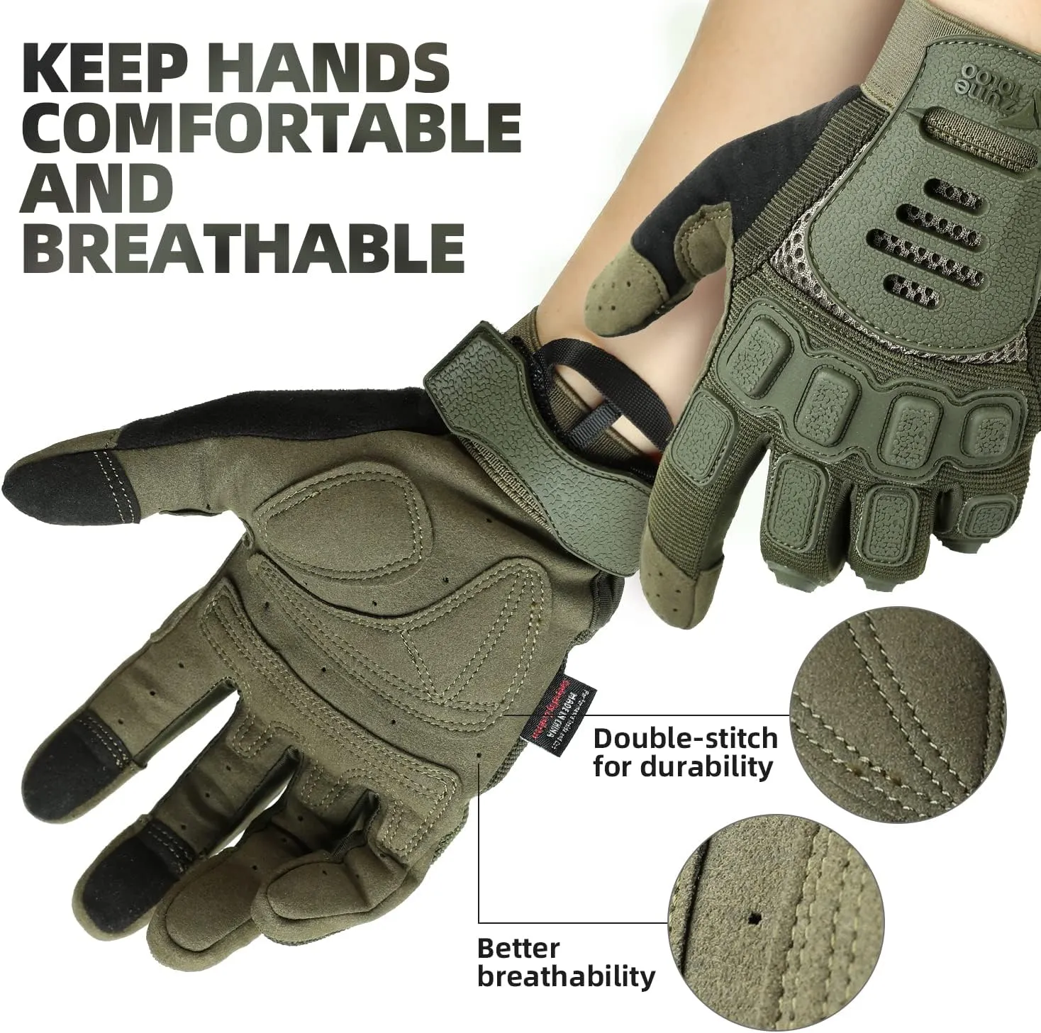 ZUNE LOTOO Touchscreen Tactical Gloves Men with TPR Finger Impact Protection & Palm Padded for Motorcycle Airsoft Paintball Range Work