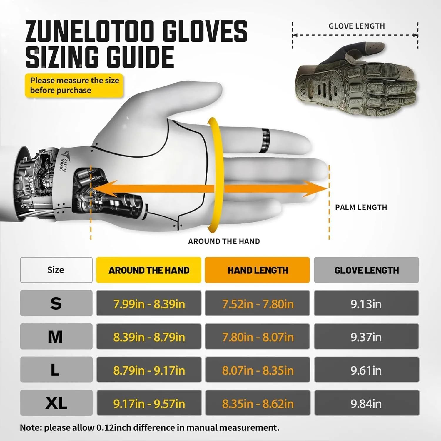 ZUNE LOTOO Touchscreen Tactical Gloves Men with TPR Finger Impact Protection & Palm Padded for Motorcycle Airsoft Paintball Range Work